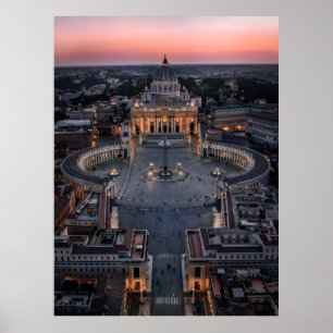 Petersbasilika und Platz bei Sonnenuntergang Poster