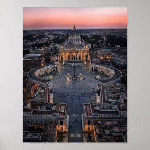 Petersbasilika und Platz bei Sonnenuntergang Poster