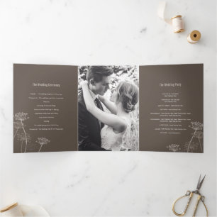 Petersilie, geblümte braune Hochzeit im Herbst Dreifach-gefaltete Programmkarte