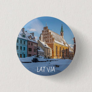 Peterskirche im Winter in Riga, Lettland Button