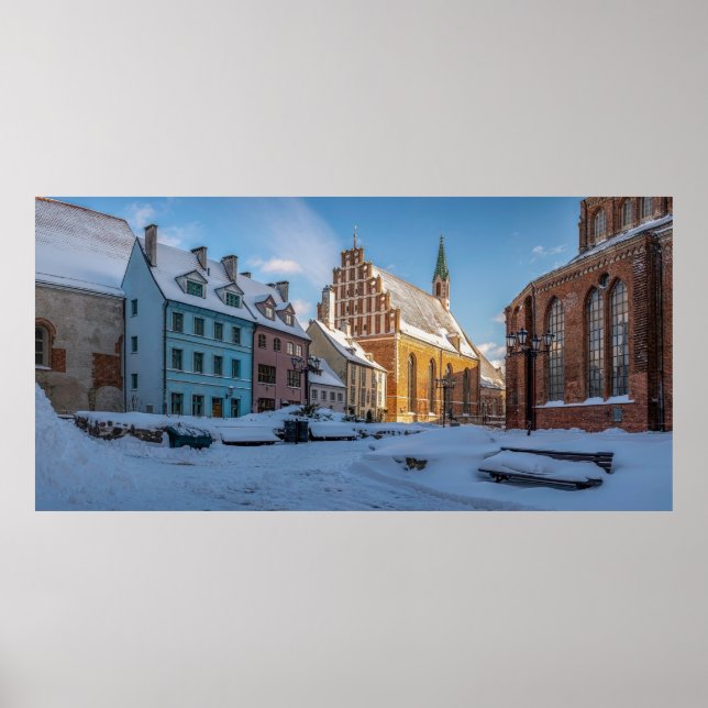 Peterskirche im Winter in Riga, Lettland Poster (Vorne)
