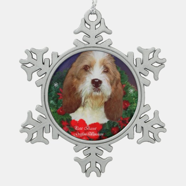 Petit Basset Griffon Vendeen Schneeflocken Zinn-Ornament (Vorderseite)