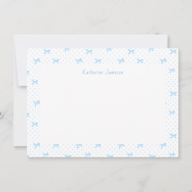 Petit Blue Whimsical Bows Monogram Notecard Dankeskarte (Vorderseite)