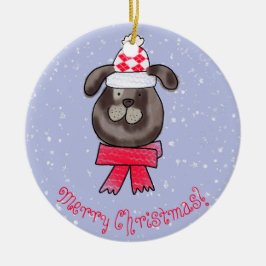 Petit chien de Noël avec une écharpe tricotée Keramik Ornament