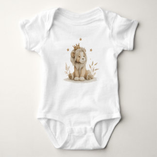 Petit Lion Royal à Couronne Dorée – Aquarelle Baby Strampler