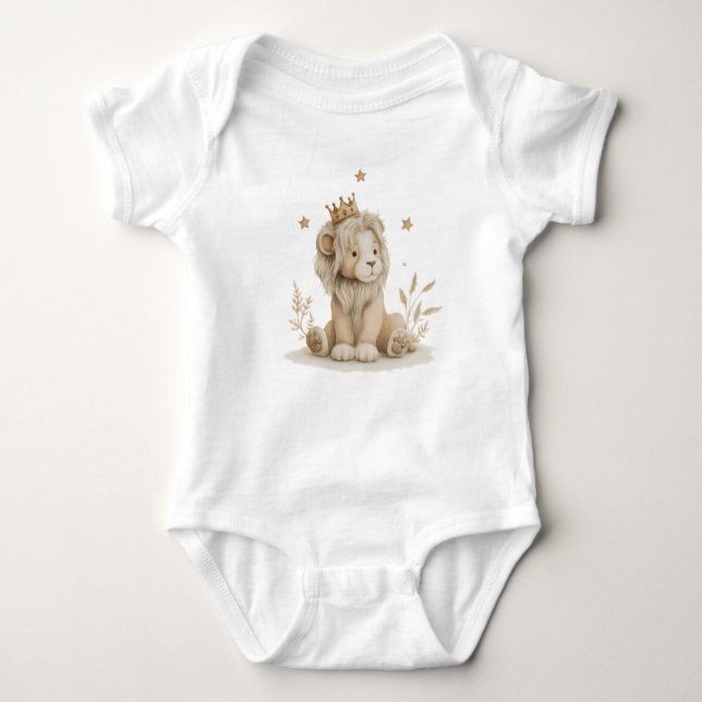 Petit Lion Royal à Couronne Dorée – Aquarelle Baby Strampler (Vorderseite)