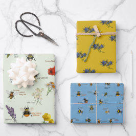 PetitArt | Bienen und Wildblumen Set von 3 Wrappin Geschenkpapier Set