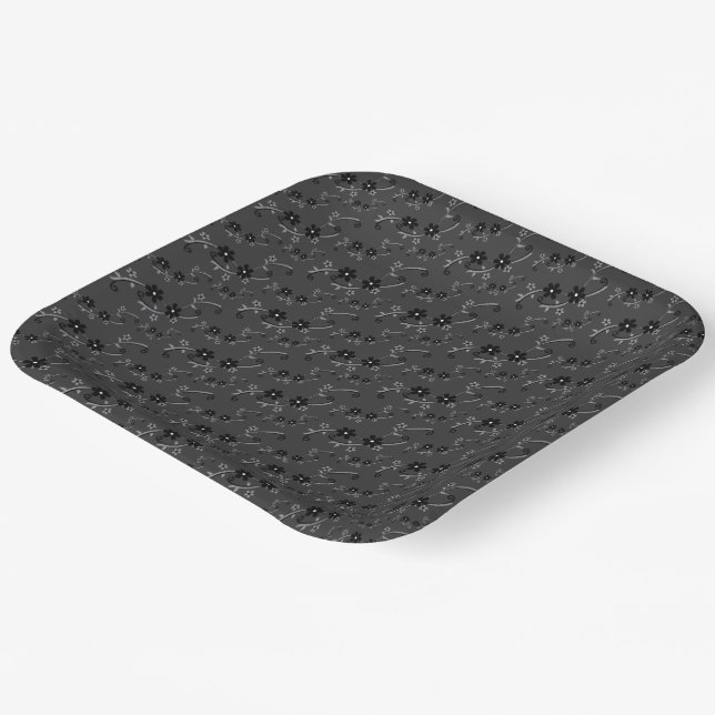 Petite Black Floral Blume Pappteller (Gewinkelt)