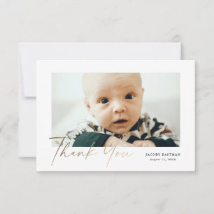 Petite Elegant Gold Script Baby Foto Dankeskarte