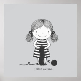 Petite Fille Adorable qui Tricote I Love Knitting Poster
