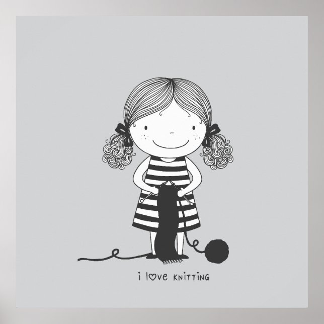 Petite Fille Adorable qui Tricote I Love Knitting Poster (Vorne)