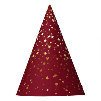 Petite Golden Stars Party Hat - Maroon Red Partyhütchen