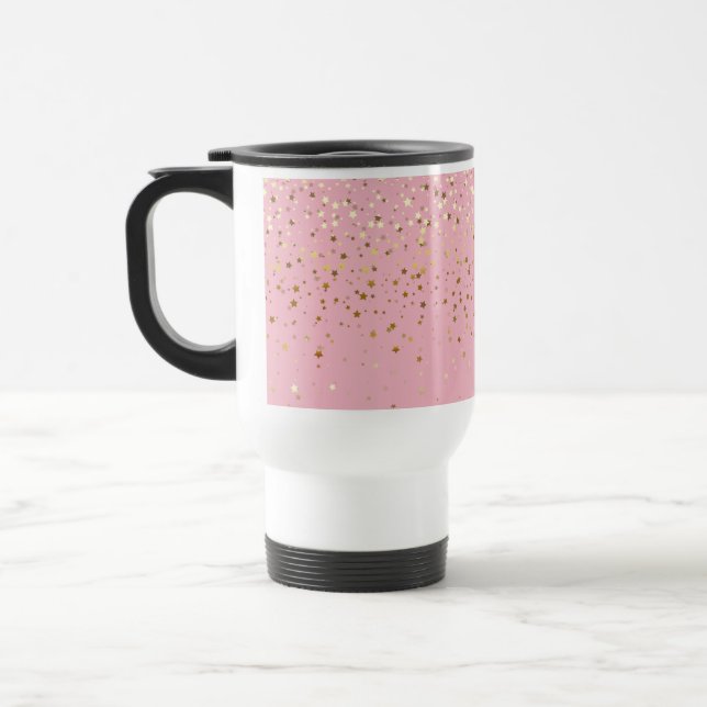 Petite Golden Stars Travel Coffee Mug-Pink Reisebecher (Links)