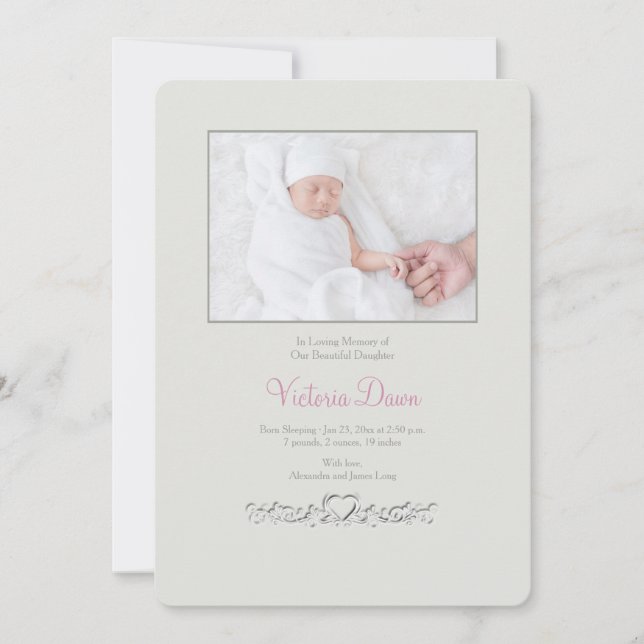 Petite Heart Memorial Foto Card Ankündigung (Vorderseite)