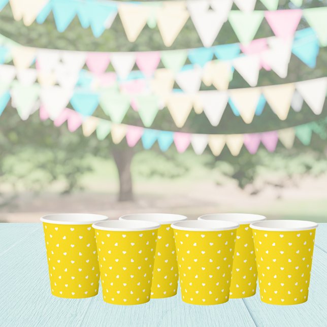 Petite Hearts on Bright Yellow Paper Cups Pappbecher (Von Creator hochgeladen)