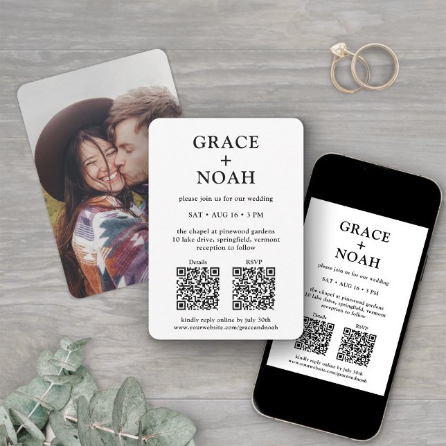 Petite & Minimal All-in-One QR Codes Foto Wedding Einladung (Von Creator hochgeladen)