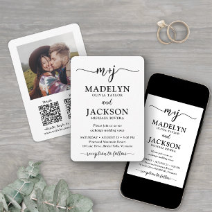 Petite Monogram QR Code All-in-One Foto Wedding Einladung