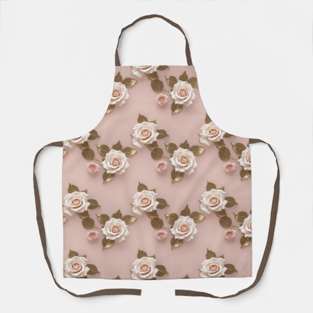 Petite Roses In Shades Of Ivory And Gold Schürze (Vorderseite)