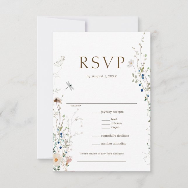 Petite Wildblume Hochzeitsmenü UAWG RSVP Karte (Vorderseite)