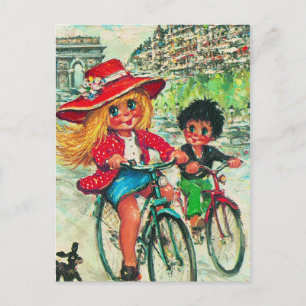 Petits Poulbots à vélo 2 Postkarte