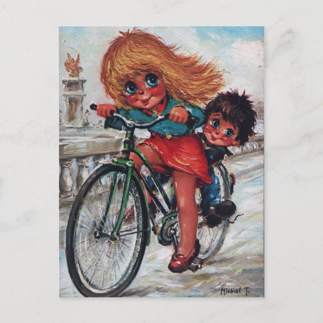 Petits Poulbots à vélo Postkarte (Vorderseite)