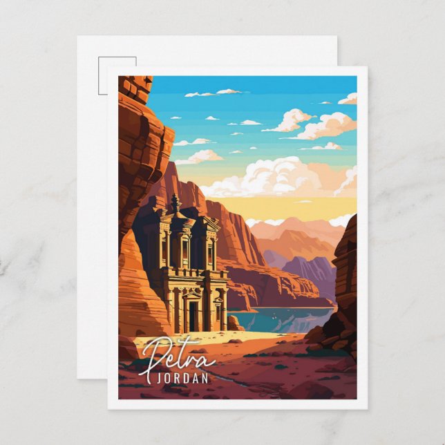 Petra Jordan Vintage Reise Illustration Postkarte (Vorne/Hinten)
