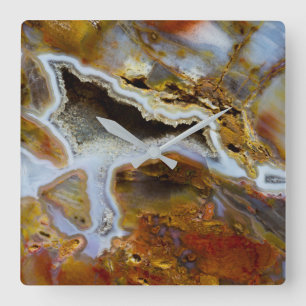 Petrified Wood With Crystals Quadratische Wanduhr