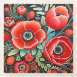 Petrikivka Ukrainian traditional art Glasuntersetzer<br><div class="desc">Petrikivka Ukrainian traditional art glass coaster.</div>