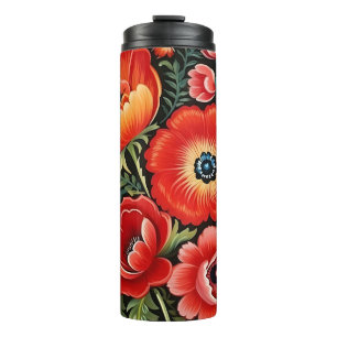 Petrikivka ukrainische traditionelle Kunst.  Thermosbecher