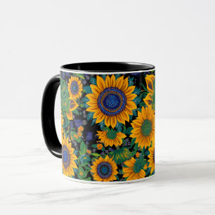 Petrikivka ukrainische Volkskunst. Sonnenblumen bl Tasse