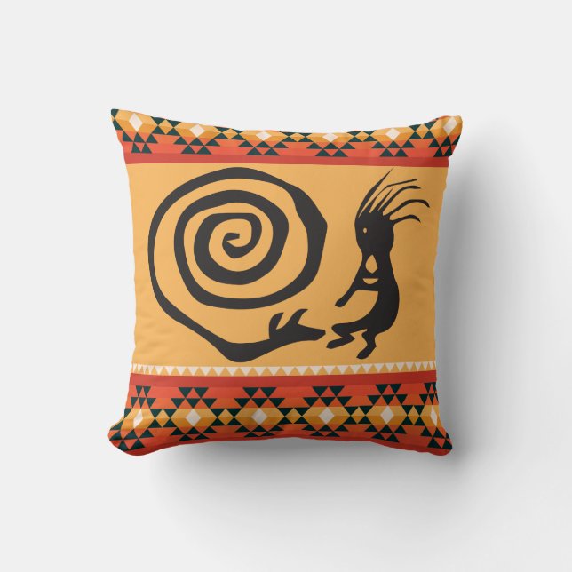 Petroglyph Snake und Kokopelli Throw Kissen (Vorderseite)