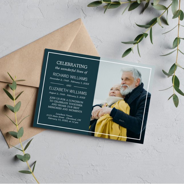 Petroleum Blue Simple Frame Foto Double Memorandum Einladung (Von Creator hochgeladen)