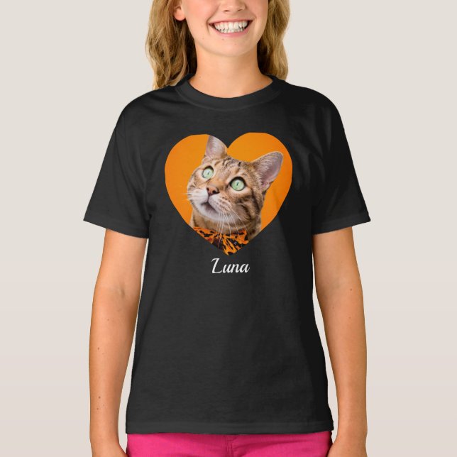 Pet's Cute Modern Typography Name and heart Photo T-Shirt (Vorderseite)