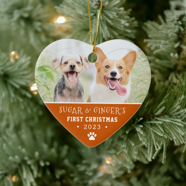 Pet's erste Weihnachtsbaum Print Orange Foto Keramik Ornament (Baum)