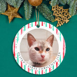 Pet's First Christmas 2 Foto Wasserfarben Streifen Keramik Ornament<br><div class="desc">Feiern Sie mit diesem festlichen Foto-Ornament-Design der Aquarelltaufe die ersten Weihnachten Ihres Haustieres in Rot und Grün. Dies ist ein 2-Foto-Design,  sodass Sie mehrere Bilder Ihres Haustieres (vorne und hinten) haben können. Passen Sie den Namen,  den Text und die Foto an. Sehen Sie sich die gesamte passende Auflistung an.</div>