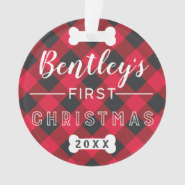 Pet's First Christmas | Kariertes Foto Red Buffalo Ornament