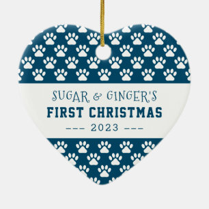 Pet's First Christmas Paws Blue Full Foto Keramik Ornament