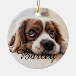 Pet's Simple Elegant Dog Name and Photo Christmas Keramik Ornament