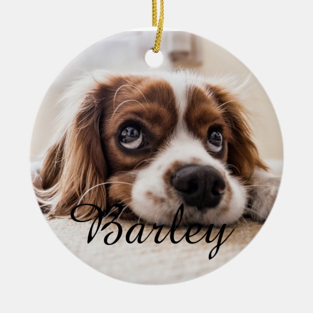 Pet's Simple Elegant Dog Name and Photo Christmas Keramik Ornament (Vorne)