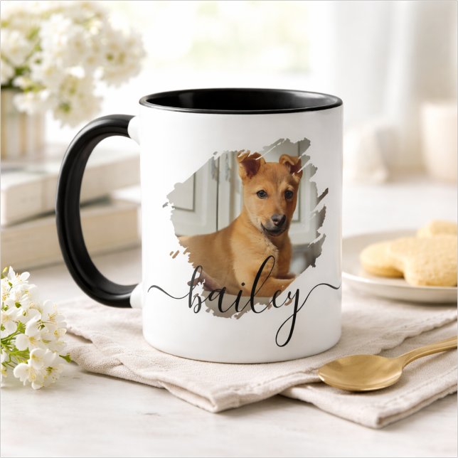 Pet's Simple Modern Cool Typography Name and Photo Tasse (Von Creator hochgeladen)
