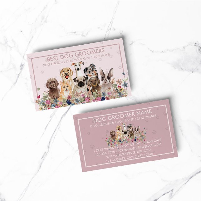PetSitter Hund tierärztlich rosa gerahmte Paws Visitenkarte (pet animal dog cat veterinary farm)