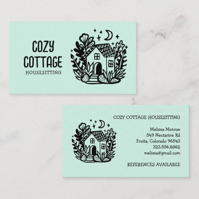 Petsitter Zuhause Niedliche Hütte Art Custom Visitenkarte (Vorne/Hinten)
