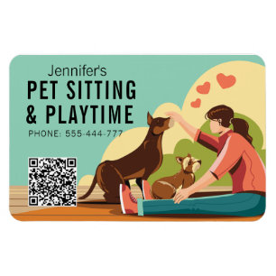 Petsitting & Playtime mit QR Code Dog Business Magnet
