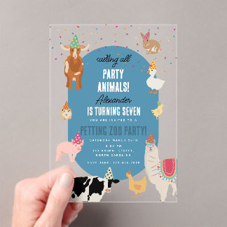 Petting Zoo Party Animals Barnyard Birthday Boy Acryleinladungen