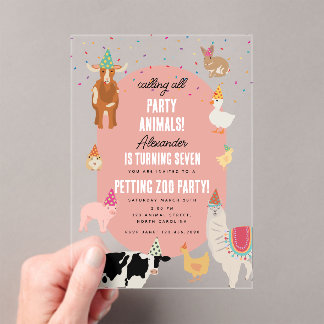 Petting Zoo Party Animals Barnyard Birthday Girl Acryleinladungen