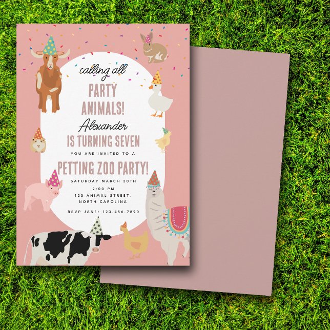 Petting Zoo Party Animals Barnyard Birthday Girl Einladung (Petting Zoo Party Animals Barnyard Birthday Girl Invitation)