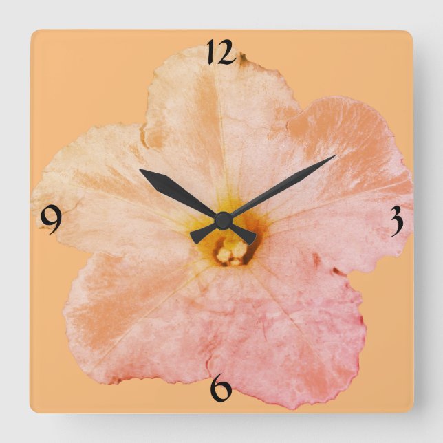 Petunia Blume Florenz Weihnachten Pfirsich Abstrak Quadratische Wanduhr (Vorderseite)