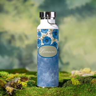 Petunia Blume und White Washed Denim Look Trinkflasche