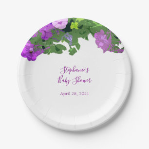 Petunia Floral Eggplant Lila Baby Dusche Custom Pappteller