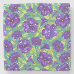Petunia Night Sky auf aquamarinem Hintergrund Thro Steinuntersetzer